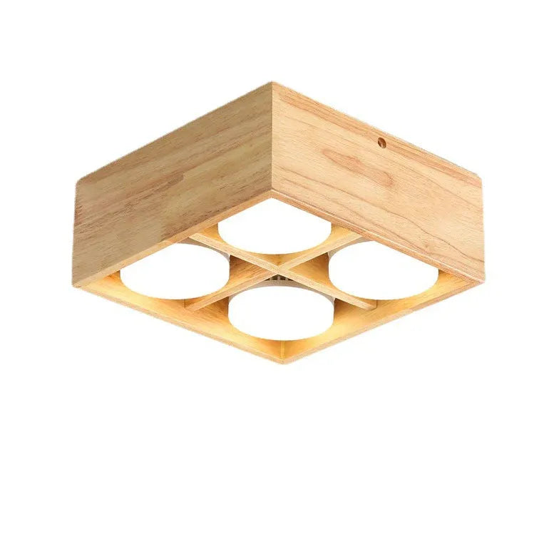 Square Double Lights Wooden Flush Ceiling Lights