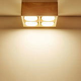 Square Double Lights Wooden Flush Ceiling Lights