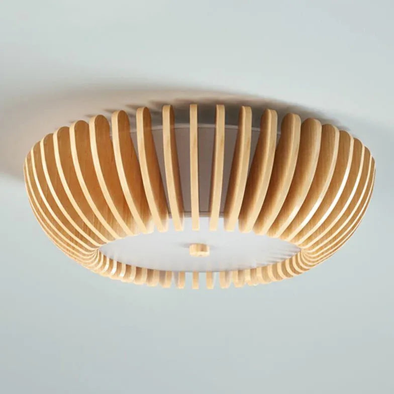 Pastoral Stripes Bedroom Wooden Flush Ceiling Lights