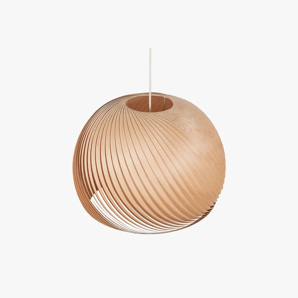 Hemispherical Spiral Wooden Pendant Light