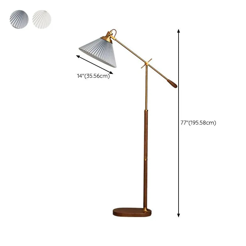 Pleated Cone-Shaped Vintage Adjustable Floor Lamp