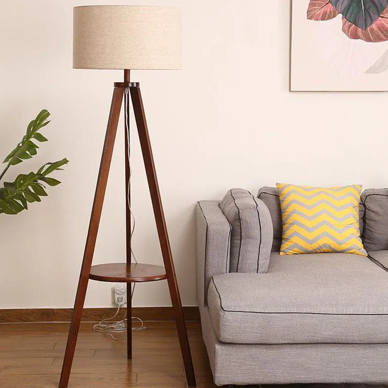 Cylindrical Beige Tripod Floor Lamp