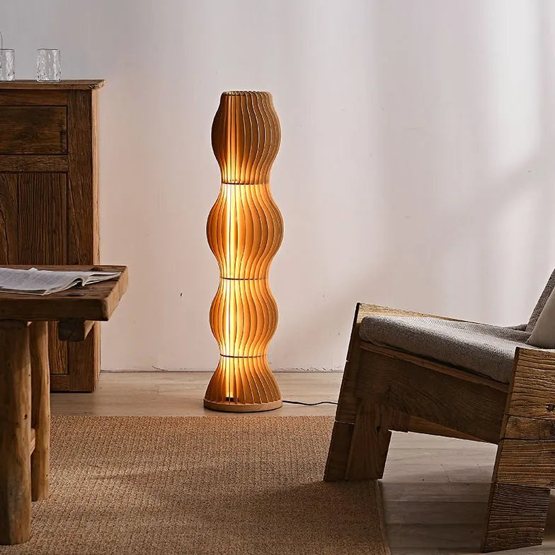 Wooden Wave-Shaped Sculptural Floor Lamp