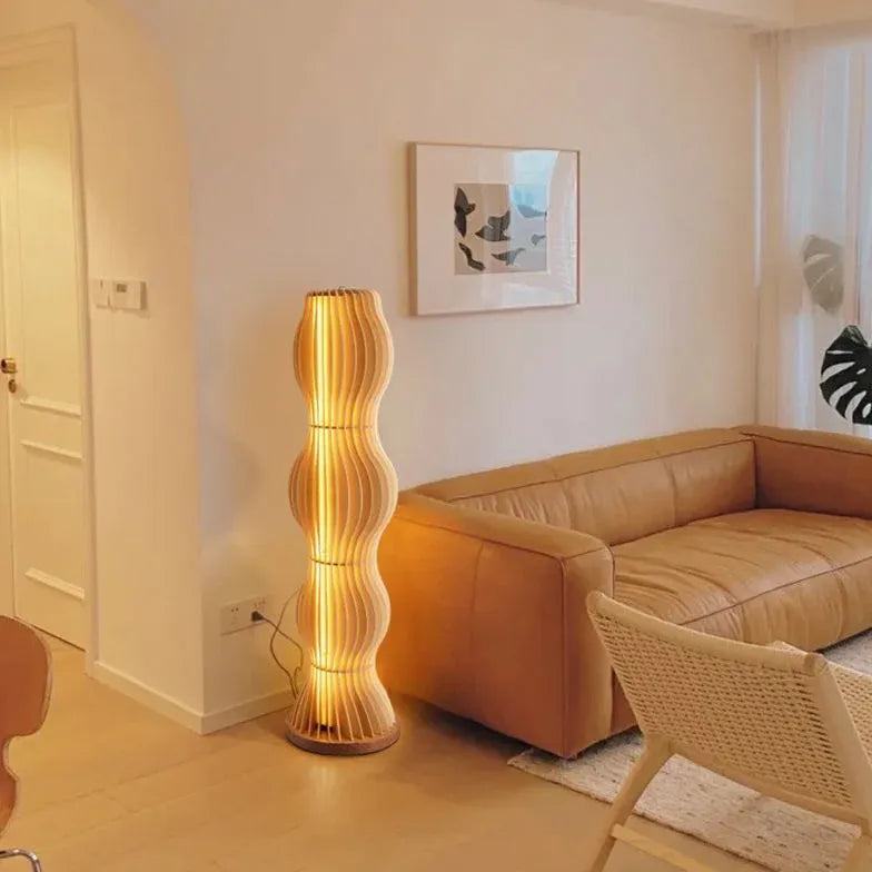 Wooden Wave-Shaped Sculptural Floor Lamp