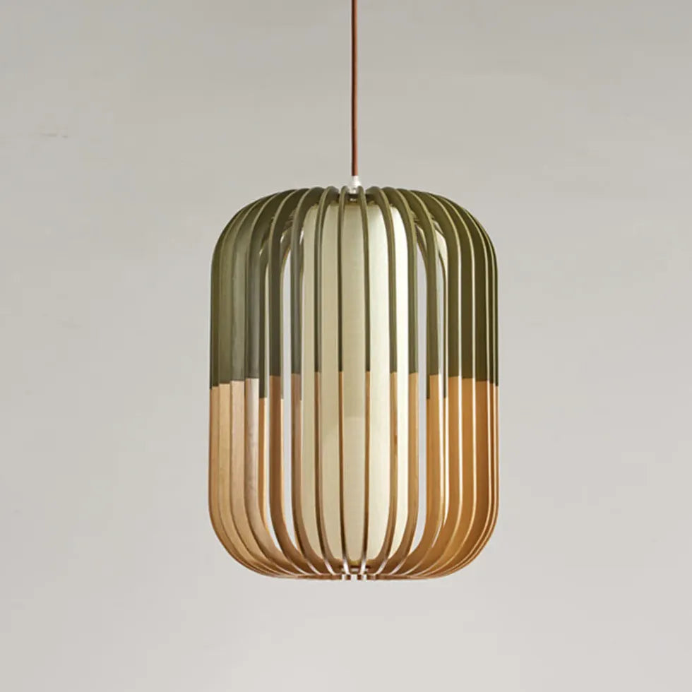 Hollow Green Dining Room Wooden Pendant Light