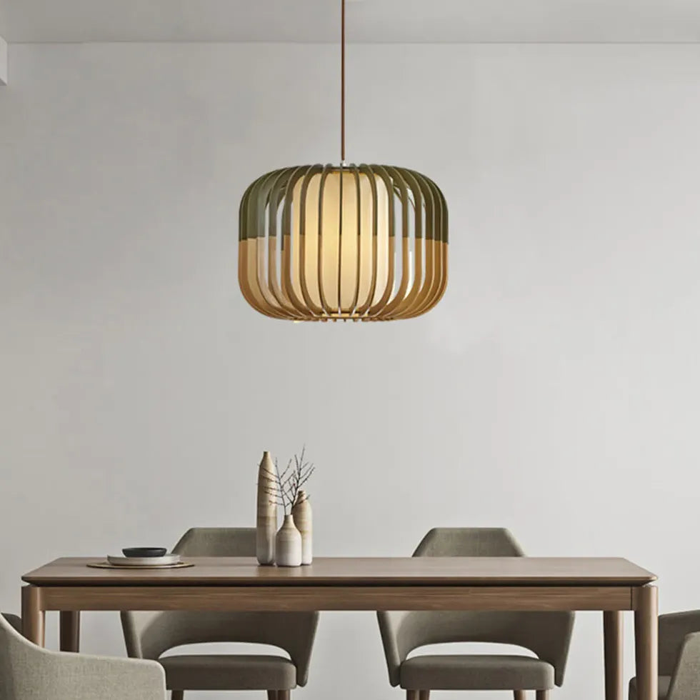 Hollow Green Dining Room Wooden Pendant Light