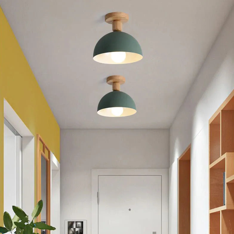 Hemispherical Corridor Wooden Ceiling Light