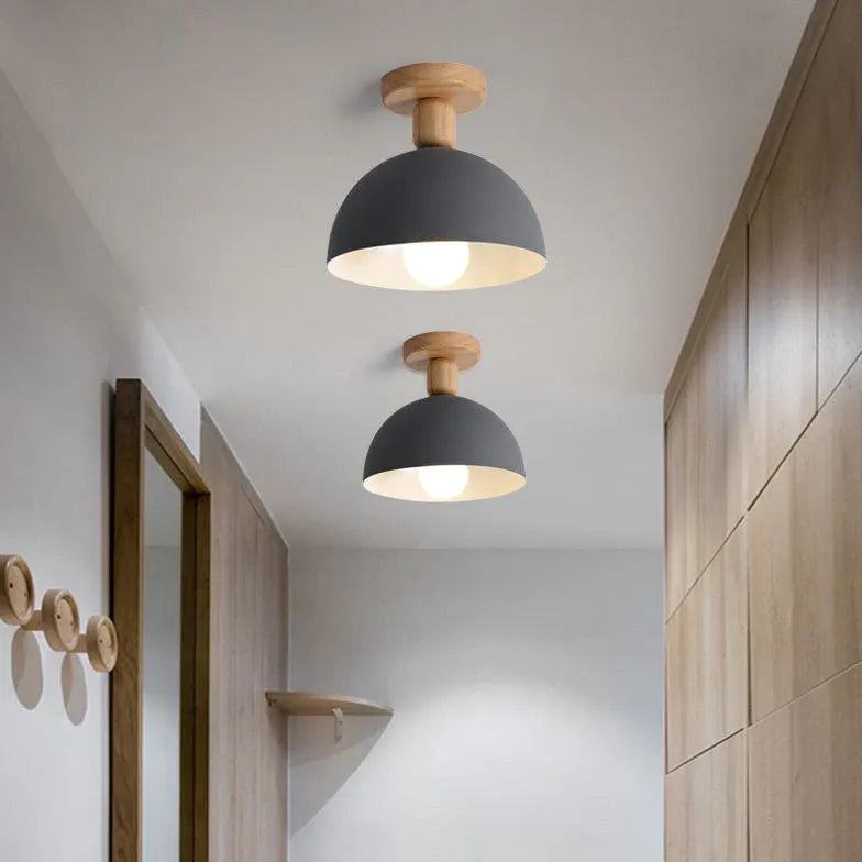 Hemispherical Corridor Wooden Ceiling Light