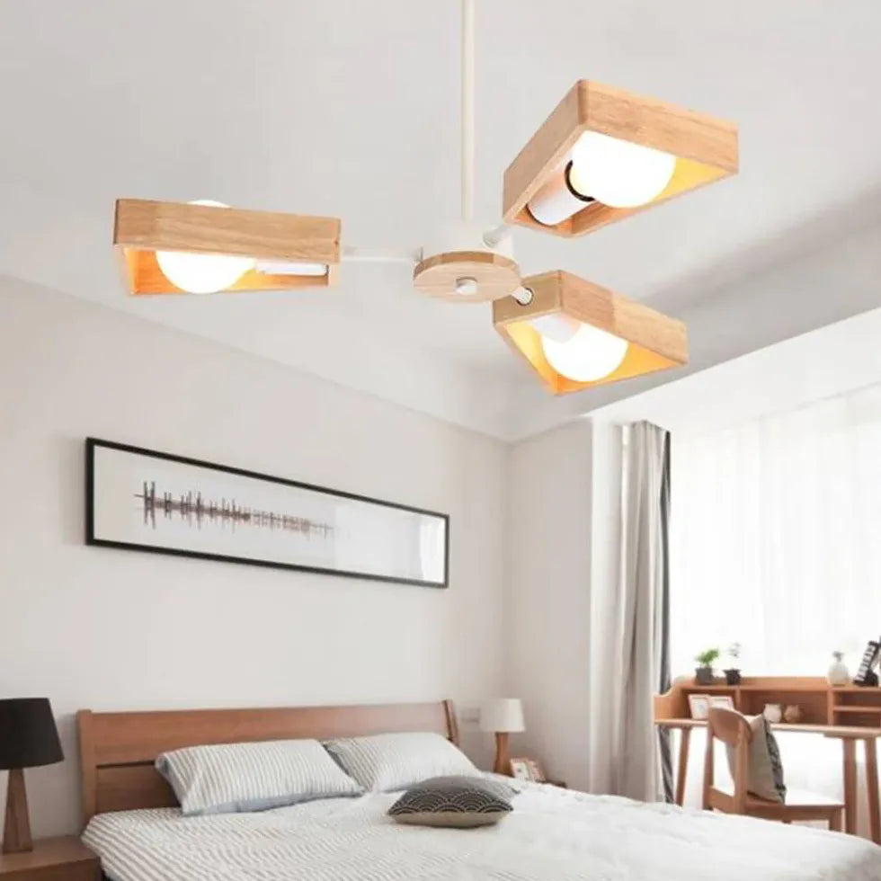 Multi-Arm Trapezoid Bedroom Wooden Pendant Light