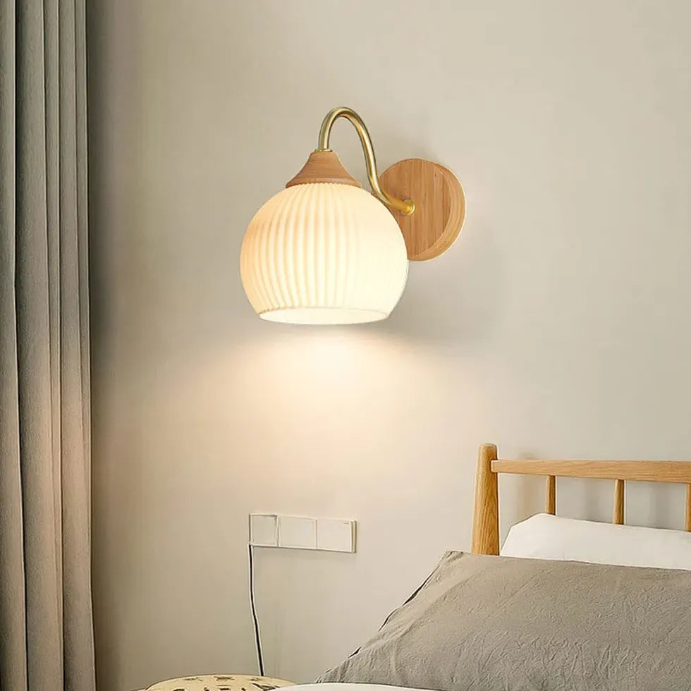 Nordic Wooden Glass Bedroom Wall Lights