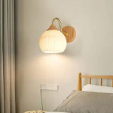 Nordic Wooden Glass Bedroom Wall Lights