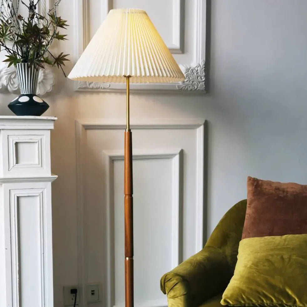 Cone-Shaped Vintage Floor Lamp with Wooden Pole