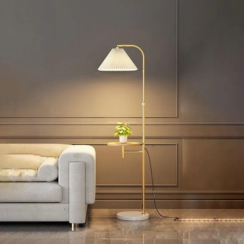 White Floor Lamp with Side Table