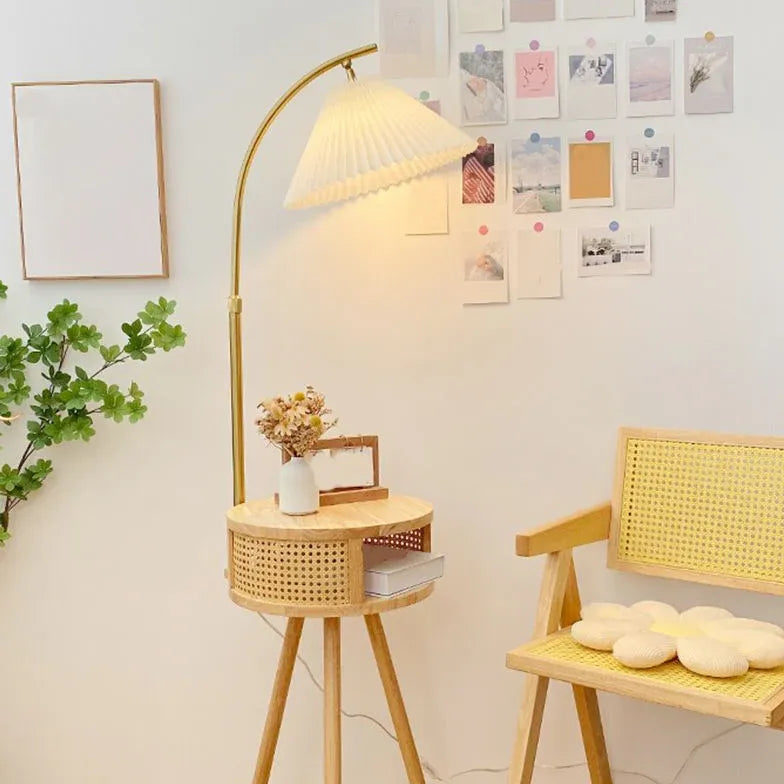 Wooden Arched Floor Lamp with Table