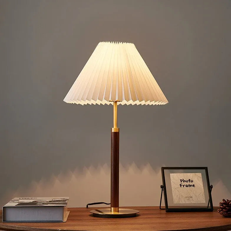 Cone-Shaped Vintage Table Lamp with Wooden Pole