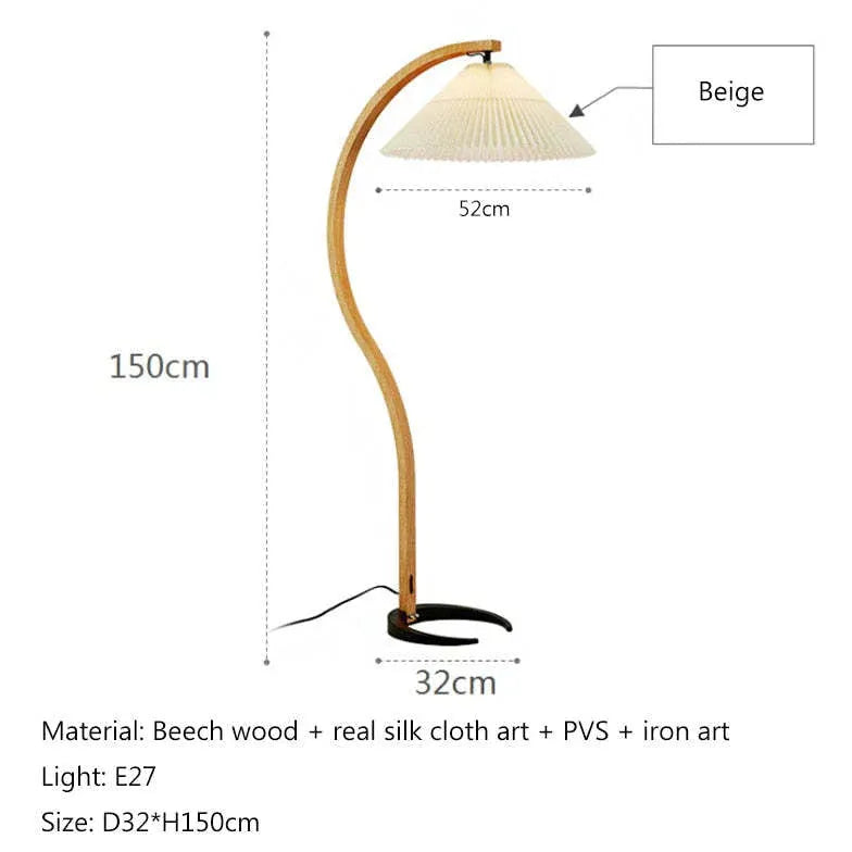 Wooden Curved Fabric Bedroom Floor Lamp