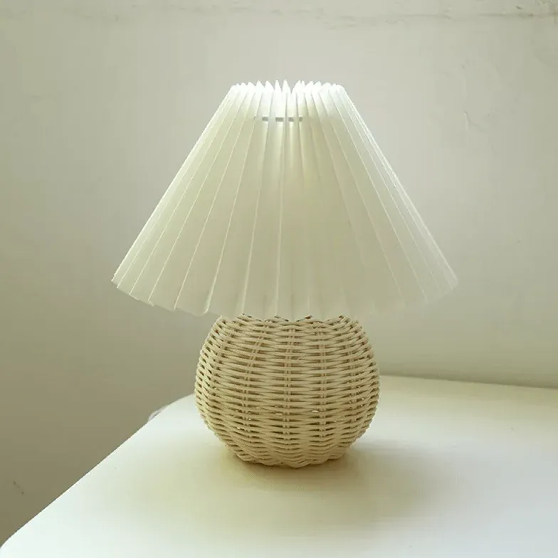 Rattan Paper Pleated Natural Table Lamp