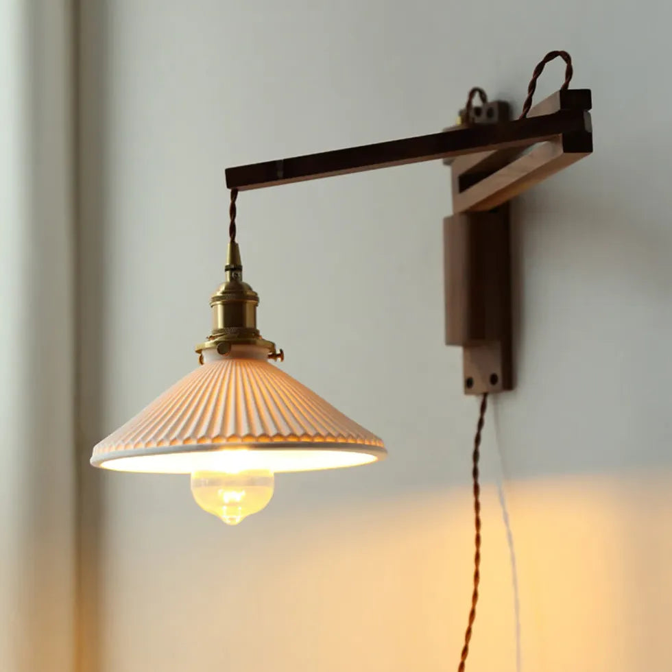 Walnut Glass Vintage Plug in Wall Lights