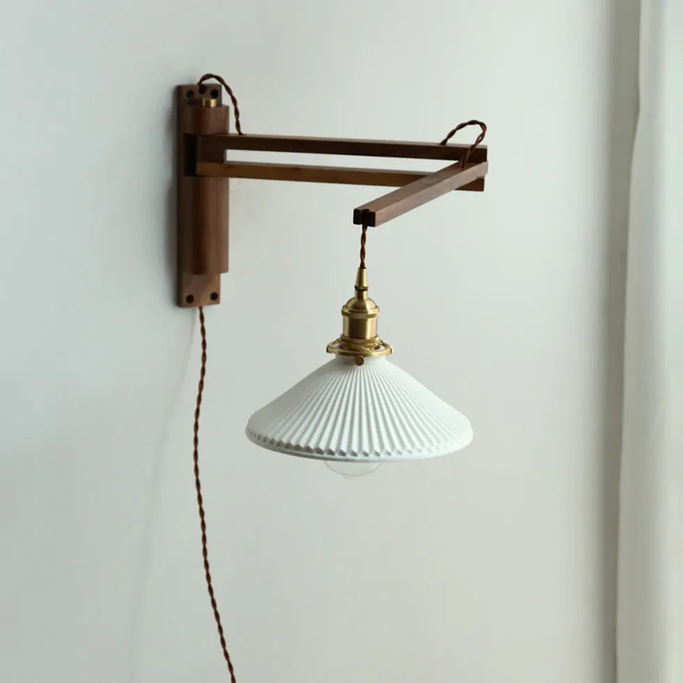 Walnut Glass Vintage Plug in Wall Lights