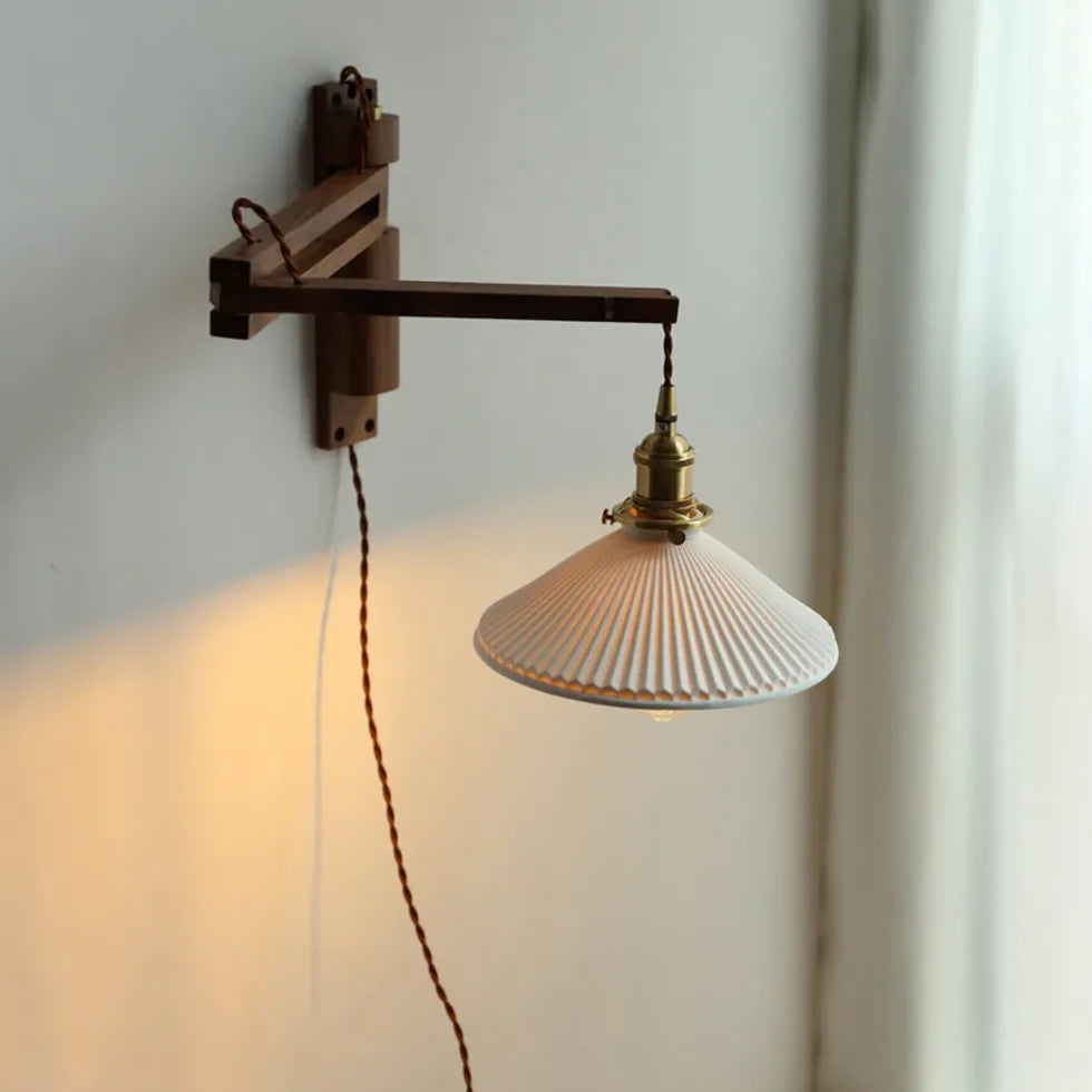 Walnut Glass Vintage Plug in Wall Lights