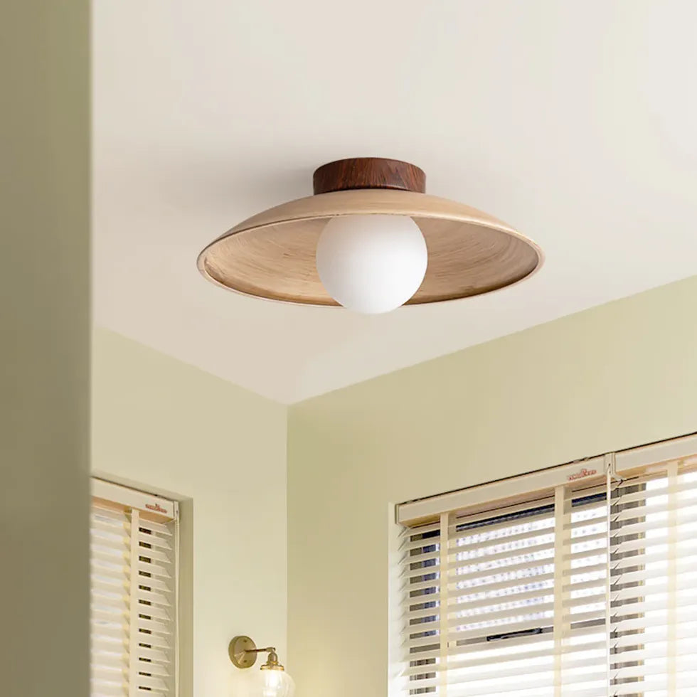 Spherical Warm-Toned Ceiling Light for Corridor