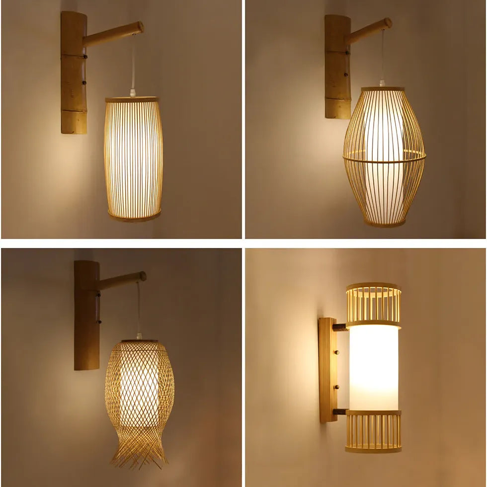 Wicker Wall Light Lantern Wooden