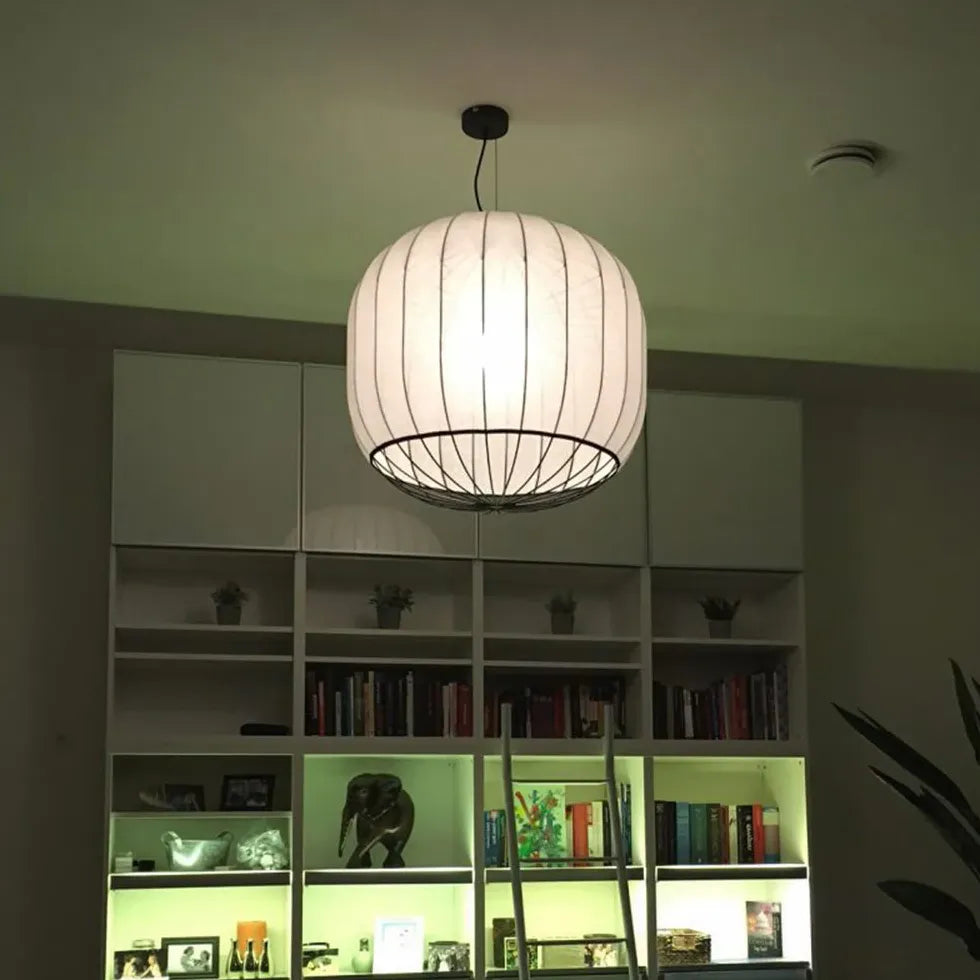 Cylindrical Striped Translucent Pendant Light