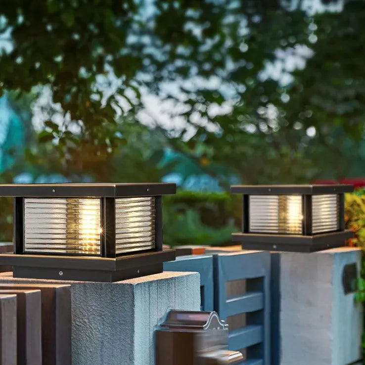 Ripple Glass Rectangular Solar Outdoor Pillar Lights