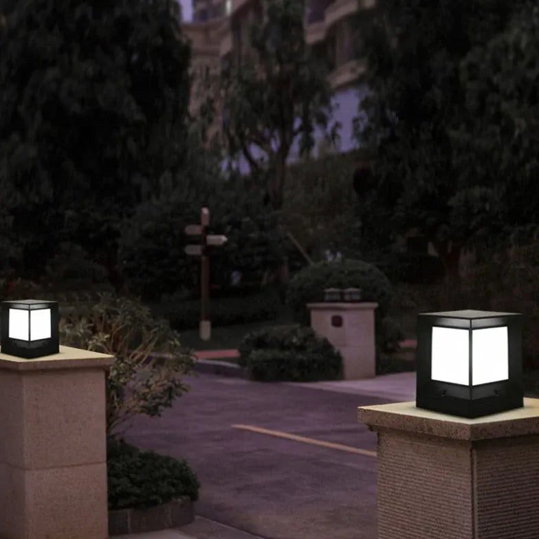 Frosted Glass Square Solar Outdoor Pillar Lights