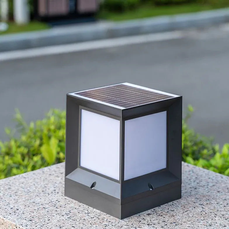 Frosted Glass Square Solar Outdoor Pillar Lights