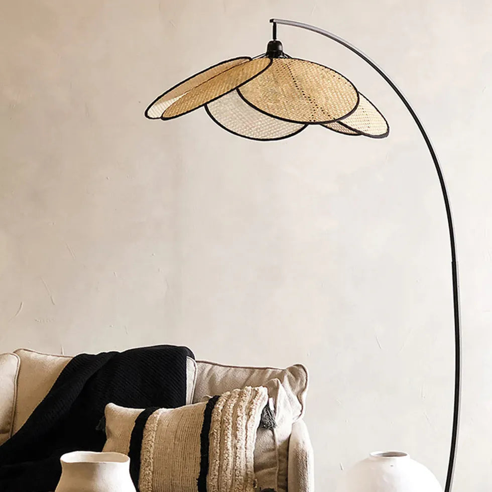 Rattan Petal Modern Arc Floor Lamp