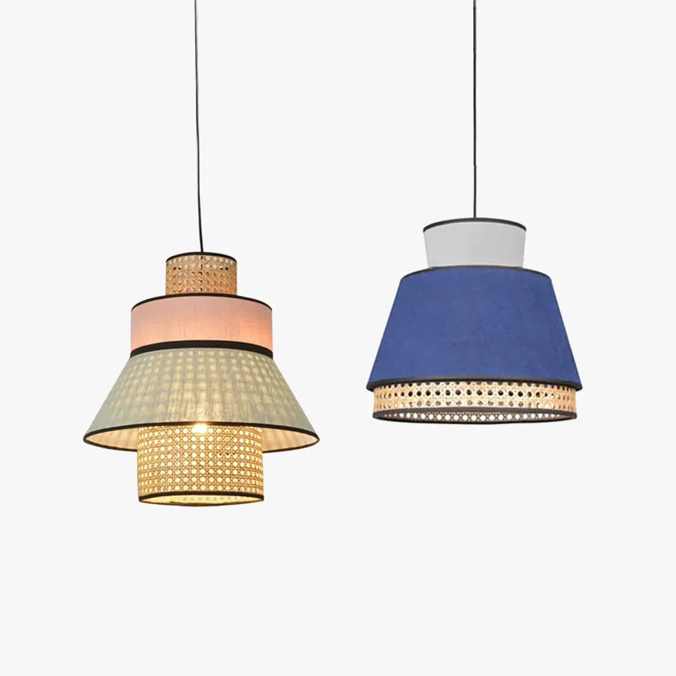 Conical Colorful Multi-Layer Rattan Pendant Light