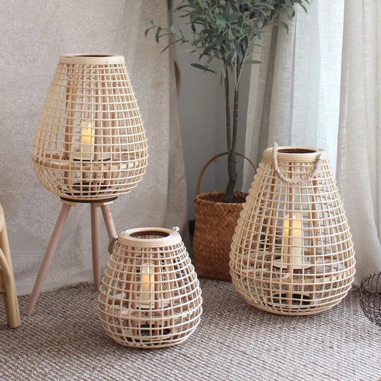 Handheld rattan candle holder outdoor floor lamp