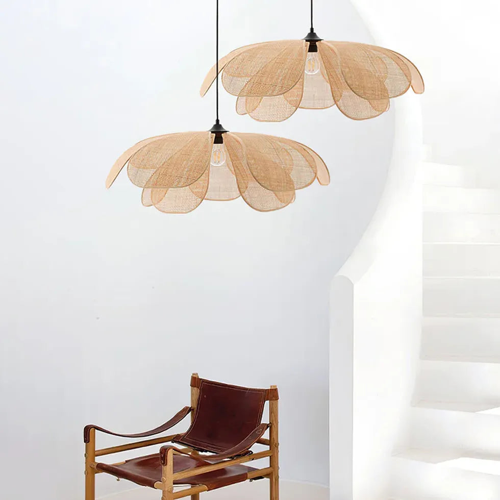 Rattan Multi-Petal Translucent Pendant Light