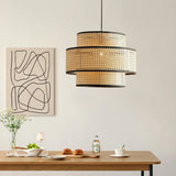 Rattan Double-Layer Cylindrical Pendant Light