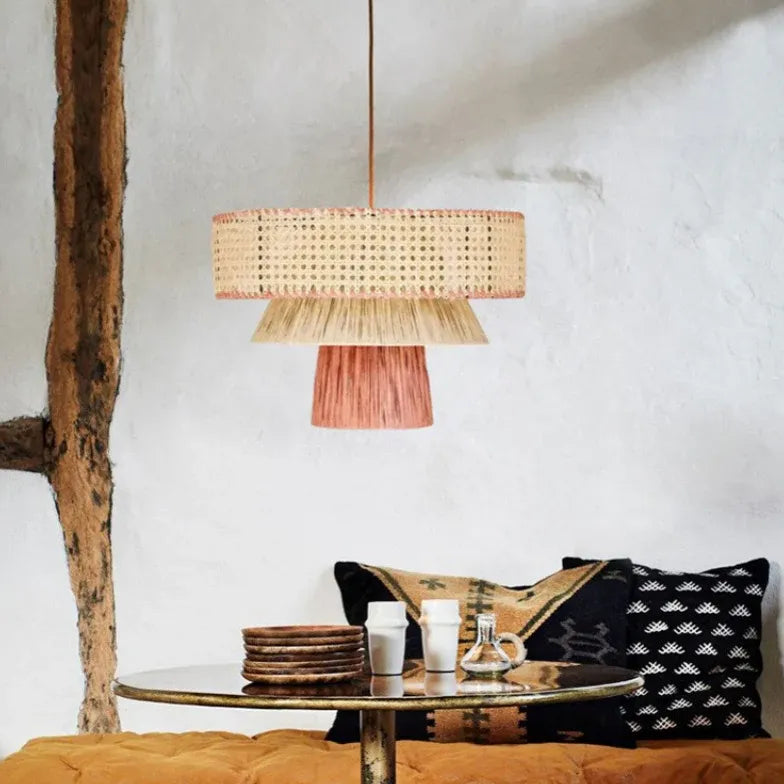 Mushroom Multilayer Rattan Pendant Light