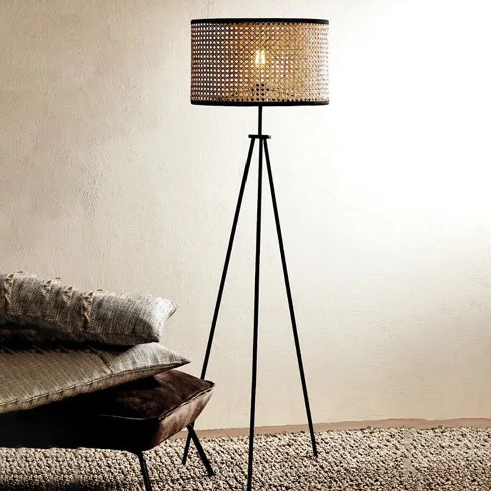 Rattan Cylinder Minimalist Tripod Floor Lamp