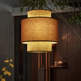 Rattan and PVC Double-Layer Cylindrical Pendant Light