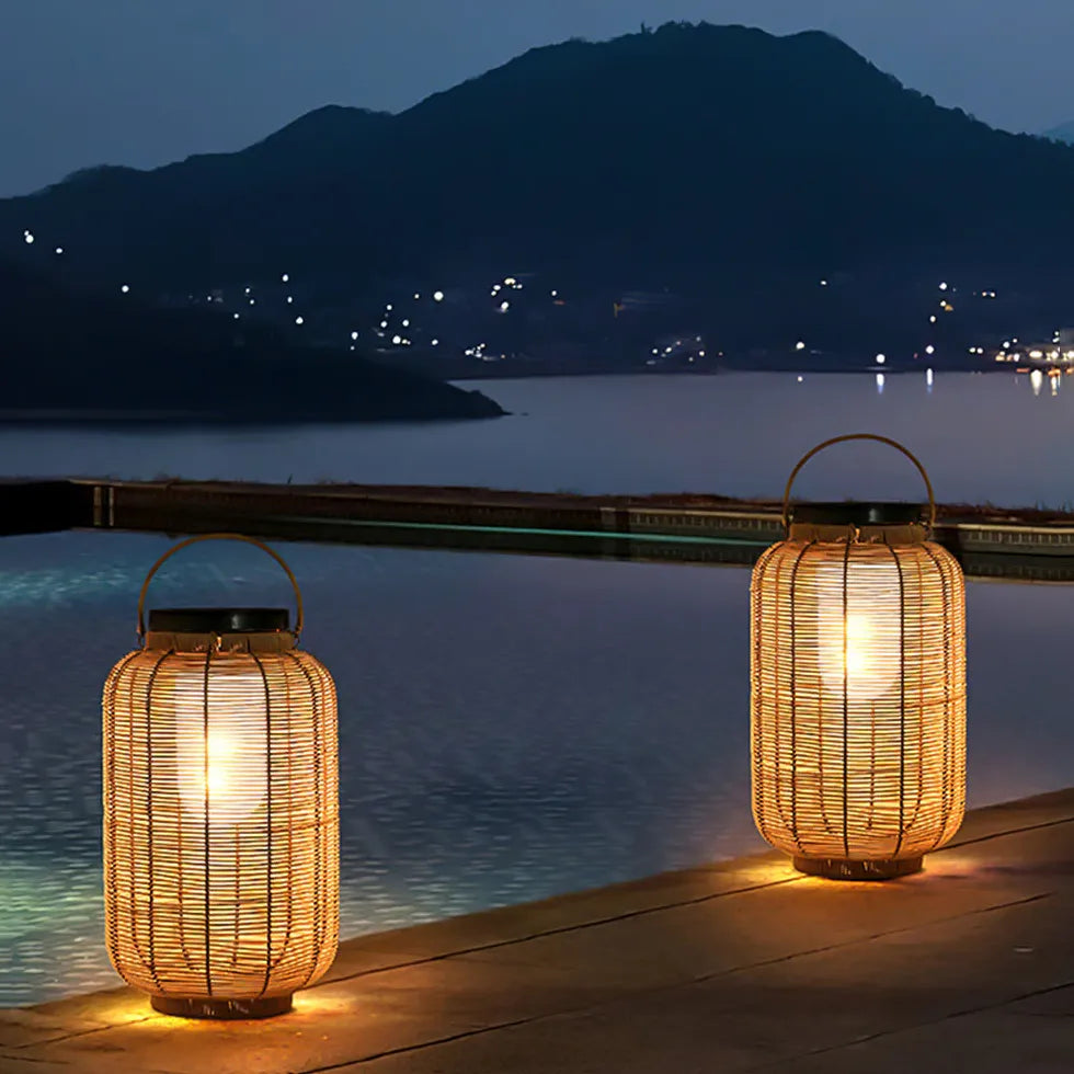 Solar Imitation Rattan Lanterns Outdoor Floor Lamps