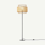 Dual Cylindrical Wicker Minimalist Floor Lamp