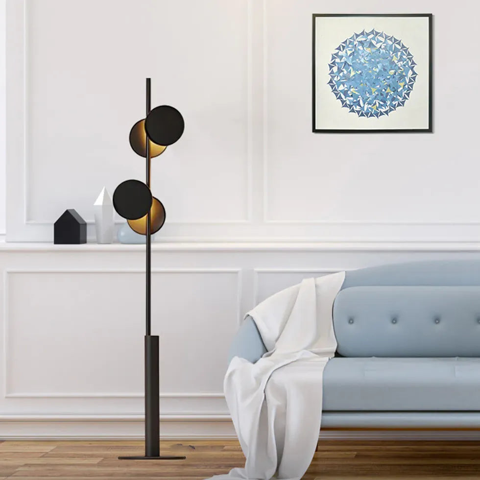 Two-Light Black Matte Disc Floor Lamp