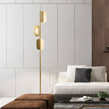 Three-Headed Gold Metal Plate Floor Lamp