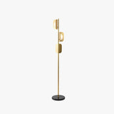 Three-Headed Gold Metal Plate Floor Lamp