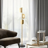 Three-Headed Gold Metal Plate Floor Lamp