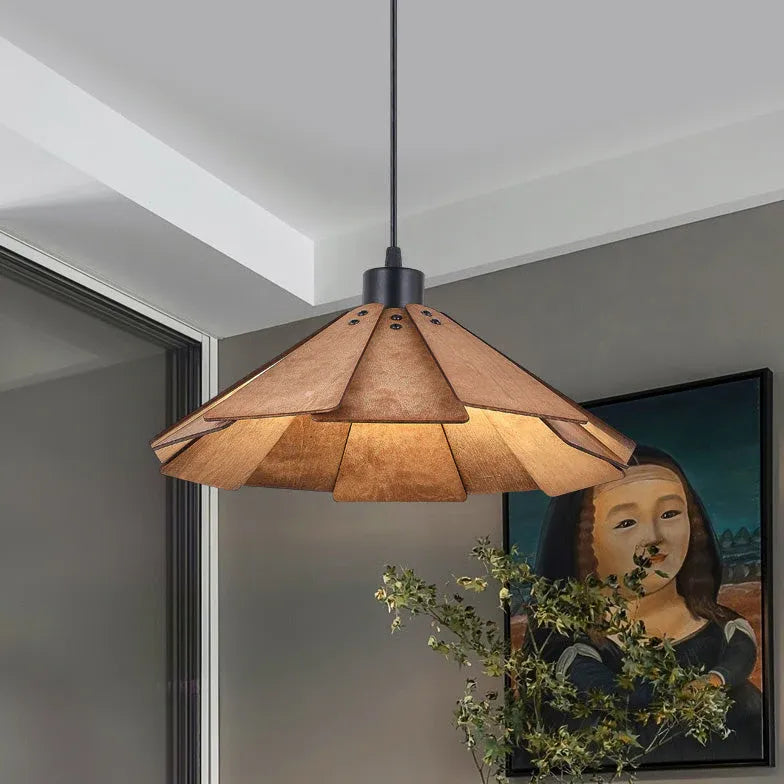 Iron Umbrella Dining Room Wooden Pendant Light