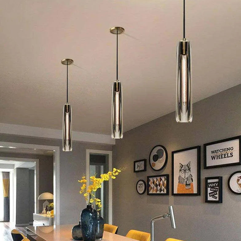 Long cylindrical glass modern pendant lights