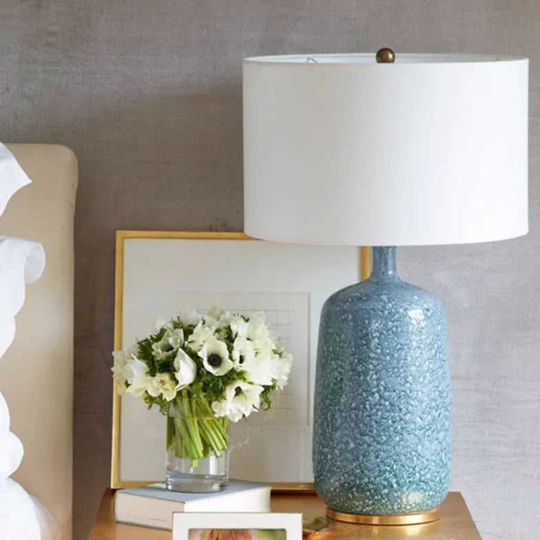 Blue Bottle-Shaped White Cylinder Modern Table Lamp