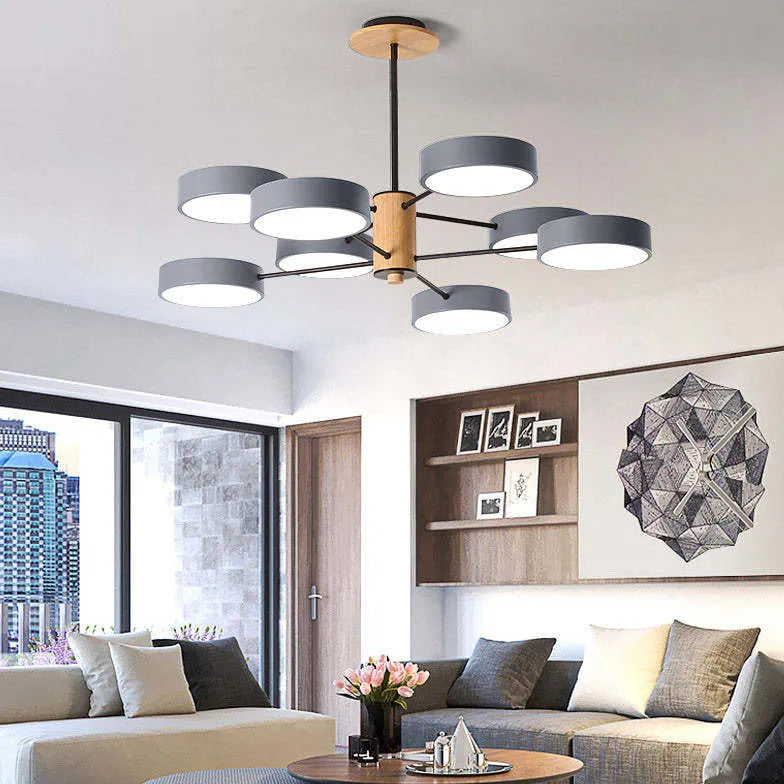 Round Plate Multi-Head Radiating Chandelier for Living Room