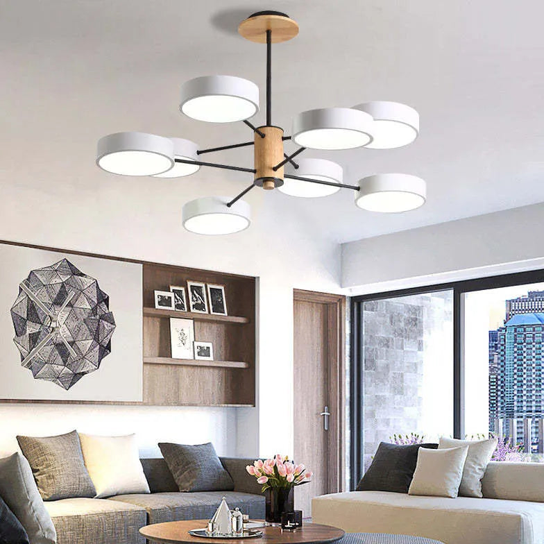 Round Plate Multi-Head Radiating Chandelier for Living Room