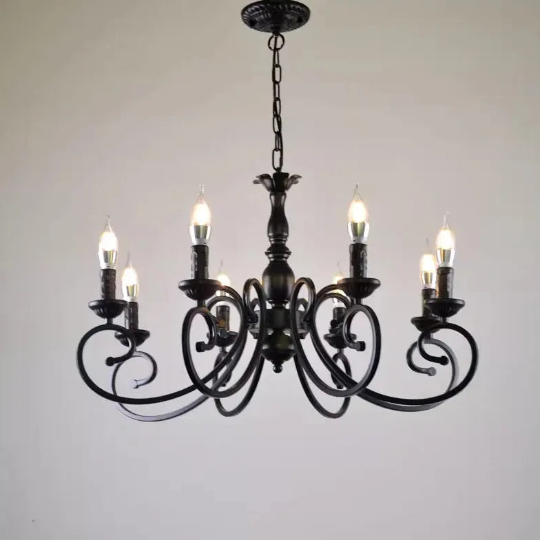 European Candle Holder Vintage Black Pendant Light